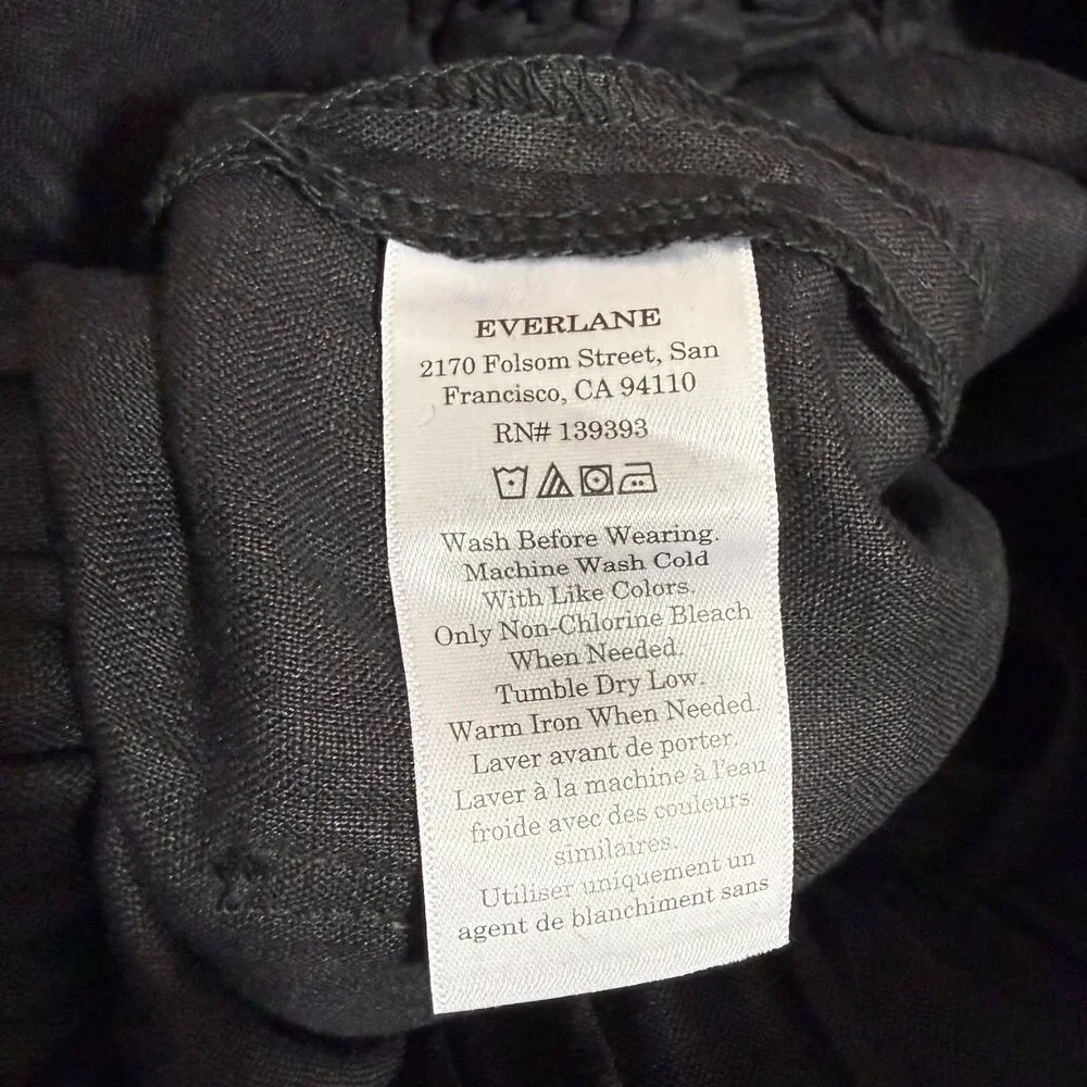 EVERLANE The Linen Easy Pant XS Black Straight Leg Pull On Casual Office NWT B7